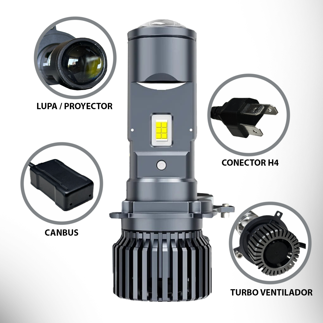 Luces led H4 con lupa 60.000 Lúmenes 100W Canbus